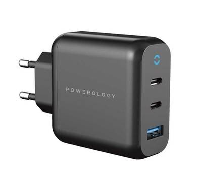 Powerology Wall Charger EU, 65W 3-Output with PD EU GaN Wall Charger