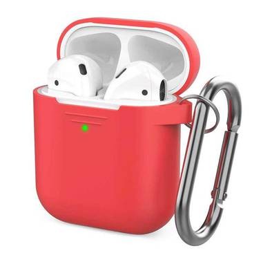 AhaStyle Keychain Silicone Case with Anti-Lost Ring for AirPods 1/2 Generation, Drop Resistant, Dustproof and Absorbing Protective Cover with Hang Case Red