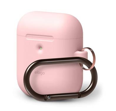 Elago Silicone Case with Anti-Lost Keychain Compatible with Apple AirPods 1/2 Wireless Charging Case, Front LED Visible, Anti-Slip Coating Inside, Premium Silicone - Pink