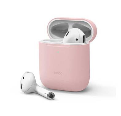 Elago Basic Skinny Case for Apple AirPods 1&2 Generation, Upgraded Premium Silicone, Front LED Visible, Dustproof Protective Cover, Compatibility With Wireless Chargers Lovely Pink