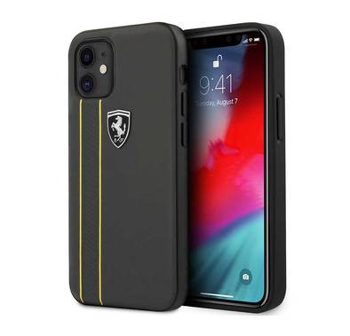 CG Mobile Ferrari Off Track Genuine Leather Hard Case with Contrasted Stitched and Embossed Lines for iPhone 12 Mini (5.4")  Officially Licensed - Dark Gray