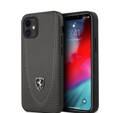 CG Mobile Ferrari Off Track Genuine Leather Hard Case with Curved Line Stitched and Contrasted Perforated Leather for iPhone 12 Mini (5.4") - Grey