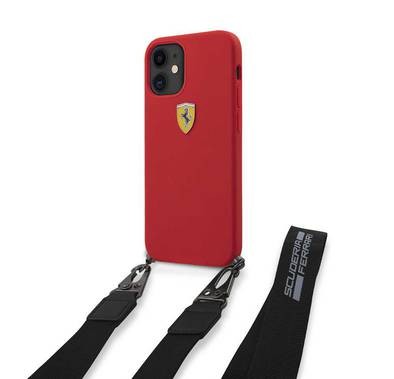 CG Mobile Ferrari On Track Liquid Silicone Hard Case with Removable Strap and Metal Logo for iPhone 12 Mini (5.4") Officially Licensed, Premium Silicone Case, Shock Resistant