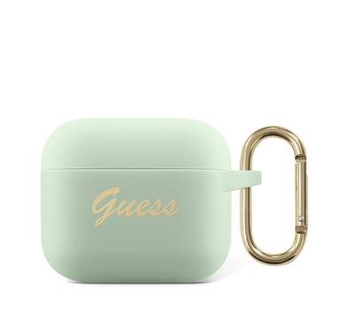 CG MOBILE Guess Silicone Printed Script Case with Anti-Lost Ring Compatible for AirPods 3, Scratch & Drop Resistant, Shock Absorption & Dustproof Protection - Green