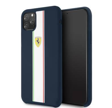 CG Mobile Ferrari On Track & Stripes Silicon Case iPhone 11 Pro (5.8") Officially Licensed, Shock Resistant, Scratches Resistant, Easy Access to All Ports - Blue