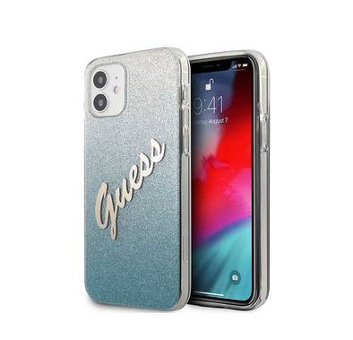 Guess PC/TPU Script Glitter Hard Case for iPhone 12 Mini (5.4") - Gradient Blue