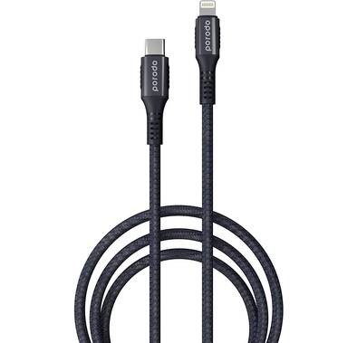 Porodo Braided & Aluminum Type-C to Lightning PD Cable 3A, Fast Charging Cord,  Data Cable Compatible For iPhone 12 Pro Max, 12/12 Pro, iPhone 11 Pro, 11 Pro Max - Black