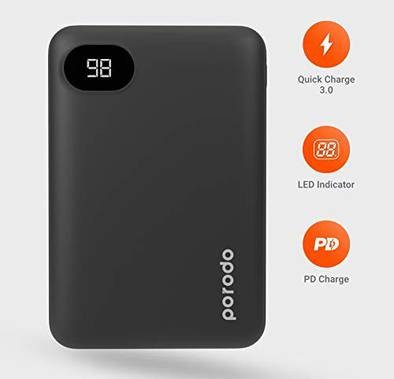 Porodo 4-Port Power Bank with Digital Power Display - 10000 mAh - Black