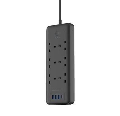 Powerology Universal Socket 6 AC / 3 USB & USB-C PD 30W Multiport Smart Power Socket - Black