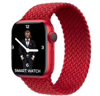 Green Lion Braided Solo Loop Strap, Ergonomic Design Fit & Comfortable Replacement Wrist Band Compatible for Apple Watch 44mm - Red