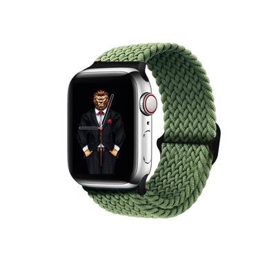 Green Lion Braided Solo Loop Adjustable Strap, Ergonomic Design, Skin-Friendly, Fit & Comfortable Replacement Wrist Band Compatible for Apple Watch 42/44mm - Green