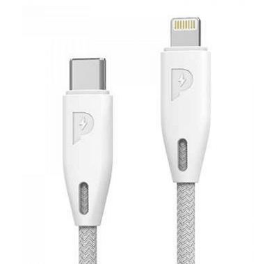 Powerology Fast Charging Cable, [MFi Certified] USB C to Lightning Braided Fast PD Charge 1.2 meter / 4 feet with iPhone 12 Pro Max/12 Mini/12, 11 Pro Max/11 Pro/11, XS Max/XS/XR/X, 8 Plus/8 (White)