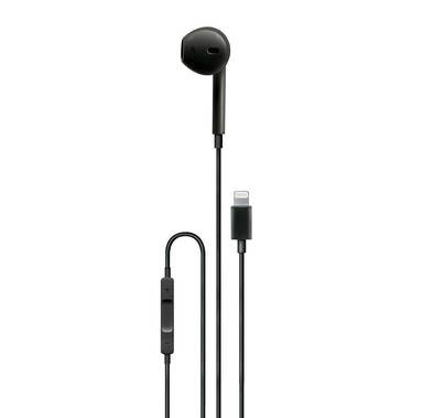 Porodo Mono Right Earphone Compatible for iPhone Lightning Devices with High-Clarify Mic, Pure Sound, Wired Headset with 3-button Control, Plug & Play - Black