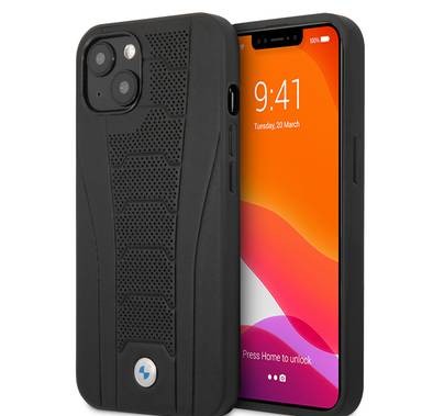 CG MOBILE BMW Real Leather Hard Case Seat Pattern Tone On Tone Perforations Debossed Lines Compatible for iPhone 13 Pro Max (6.7") Easy Access to All Ports, Anti-Scratch, Shock & Drop Absorption Back Cover Suitable with Wireless Charging Officially Licensed