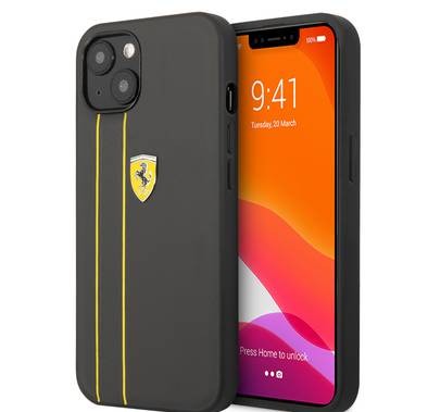 CG MOBILE Ferrari Genuine Leather Hard Case with Debossed Stripes Compatible for iPhone 13 (6.1") Shock & Scratches Resistant, Easy Access to All Ports