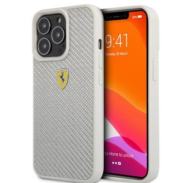 CG MOBILE Ferrari Real Carbon Hard Case Metal Logo Compatible for iPhone 13 Pro (6.1") Scratches Resistant, Easy Access to All Ports