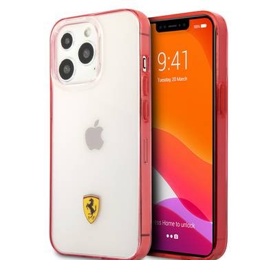 CG MOBILE Ferrari Transparent Case Print Logo Compatible for iPhone 13 Pro (6.1") Scratches Resistant, Easy Access to All Ports, Drop & Shock Absorption