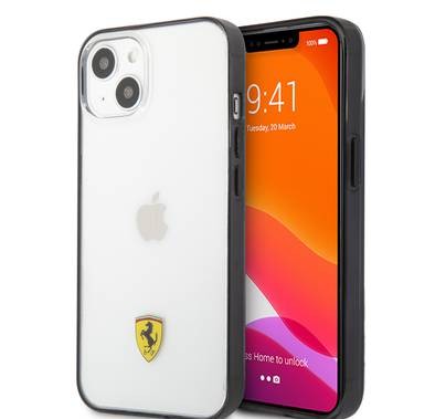 CG MOBILE Ferrari Transparent Case Print Logo Compatible for iPhone 13 Mini (5.4") Scratches Resistant, Easy Access to All Ports, Drop & Shock Absorption