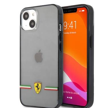 CG MOBILE Ferrari Transparent Case Italia Wings Print Logo Compatible for iPhone 13 Mini (5.4") Scratches Resistant, Easy Access to All Ports