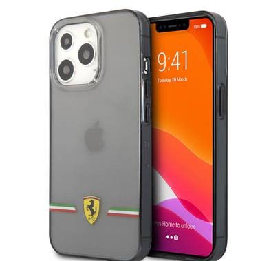 CG MOBILE Ferrari Transparent Case Italia Wings Print Logo Compatible for iPhone 13 Pro (6.1") Scratches Resistant, Easy Access to All Ports