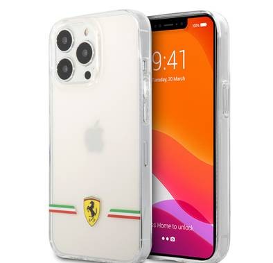  CG MOBILE Ferrari Transparent Case Italia Wings Print Logo Compatible for iPhone 13 Pro Max (6.7") Scratches Resistant, Easy Access to All Ports, Drop & Shock Absorption Protective Back Cover Suitable with Wireless Charging Officially Licensed