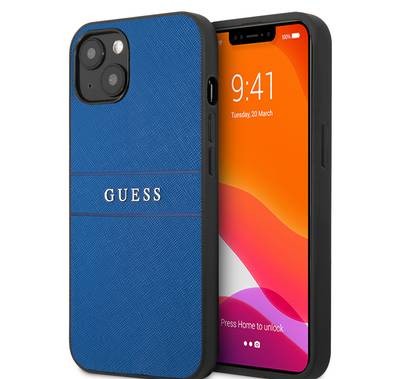 CG MOBILE Guess PU Leather Case Saffiano with Metal Logo Hot Stamp Stripes Compatible for iPhone 13 Pro Max (6.7") Anti-Scratch, Easy Access to All Ports, Shock Absorption & Drop Protective Back Cover Suitable with Wireless Charging Officially Licensed