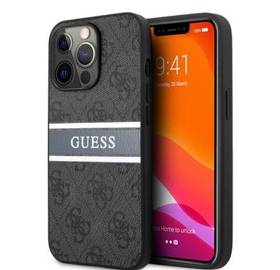 CG MOBILE Guess 4G PU Leather Case with Printed Stripe Compatible for iPhone 13 Pro (6.1") Anti-Scratch, Easy Access to All Ports, Shock Absorption