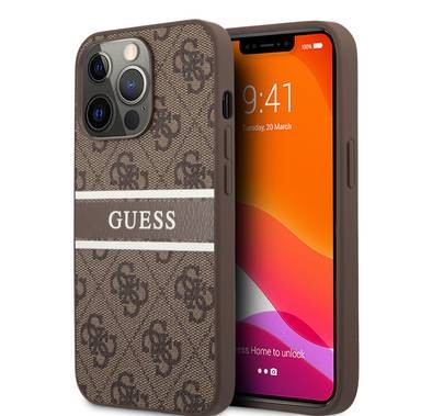 CG MOBILE Guess 4G PU Leather Case with Printed Stripe Compatible for iPhone 13 Pro (6.1") Anti-Scratch, Easy Access to All Ports, Shock Absorption