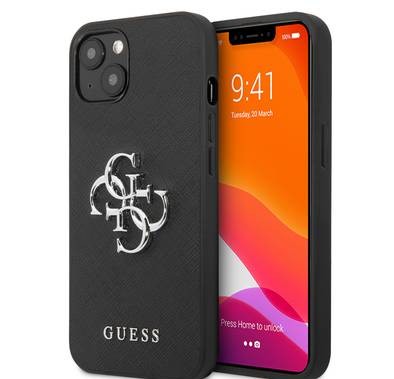 CG MOBILE Guess PU Saffiano Case with Big 4G Silver Logo Compatible for iPhone 13 (6.1") Anti-Scratch, Easy Access to All Ports, Shock Absorption