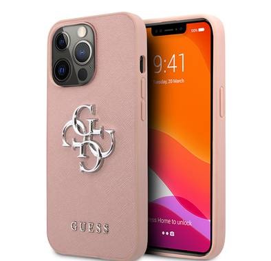 CG MOBILE Guess PU Saffiano Case with Big 4G Silver Logo Compatible for iPhone 13 Pro Max (6.7") Anti-Scratch, Easy Access to All Ports, Shock Absorption & Drop Protection Back Cover Suitable with Wireless Charging Officially Licensed