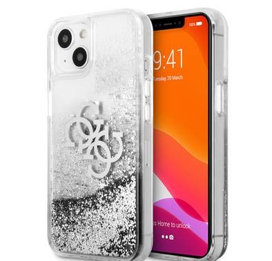 CG MOBILE Guess Liquid Glitter Case with 4G Electroplated Logo Compatible for iPhone 13 Mini (5.4") Anti-Scratch, Easy Access to All Ports, Shock Absorption