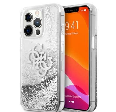 CG MOBILE Guess Liquid Glitter Case with 4G Electroplated Logo Compatible for iPhone 13 Pro (6.1") Anti-Scratch, Easy Access to All Ports, Shock Absorption