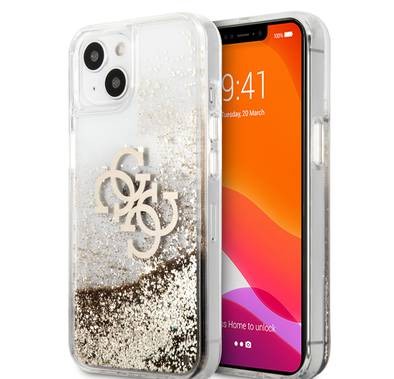 CG MOBILE Guess Liquid Glitter Case with 4G Electroplated Logo Compatible for iPhone 13 (6.1") Anti-Scratch, Easy Access to All Ports, Shock Absorption