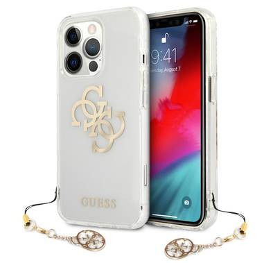 CG MOBILE Guess PC/TPU Case Transparent 4G Electroplated Logo with Elegant Charm Compatible for iPhone 13 Pro (6.1") Anti-Scratch, Easy Access to All Ports