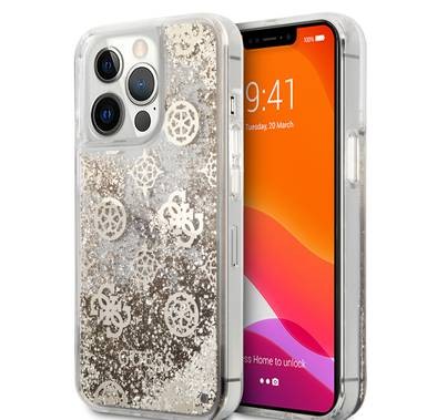 CG MOBILE Guess Liquid Glitter Case Electroplated Peony Logo Compatible for iPhone 13 Pro Max (6.7") Anti-Scratch, Easy Access to All Ports, Shock Absorption & Drop Protective Back Cover Suitable with Wireless Charging Officially Licensed