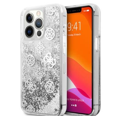 CG MOBILE Guess Liquid Glitter Case Electroplated Peony Logo Compatible for iPhone 13 Pro Max (6.7") Anti-Scratch, Easy Access to All Ports, Shock Absorption & Drop Protective Back Cover Suitable with Wireless Charging Officially Licensed