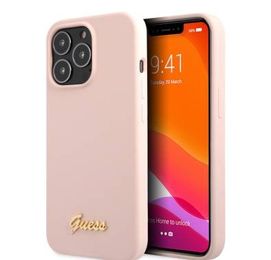 CG MOBILE Guess Liquid Silicone Case with Gold Metal Logo Script Compatible for iPhone 13 Pro Max (6.7") Anti-Scratch, Easy Access to All Ports, Shock Absorption & Drop Protective Back Cover Suitable with Wireless Charging Officially Licensed