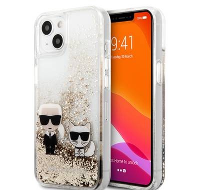 CG MOBILE Karl Lagerfeld Liquid Glitter Case Karl & Choupette Compatible for iPhone 13 (6.1") Easy Access to All Ports, Anti-Scratch, Shock Absorption & Drop Protection