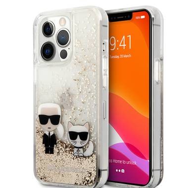 CG MOBILE Karl Lagerfeld Liquid Glitter Case Karl & Choupette Compatible for iPhone 13 Pro (6.1") Easy Access to All Ports, Anti-Scratch, Shock Absorption & Drop Protection