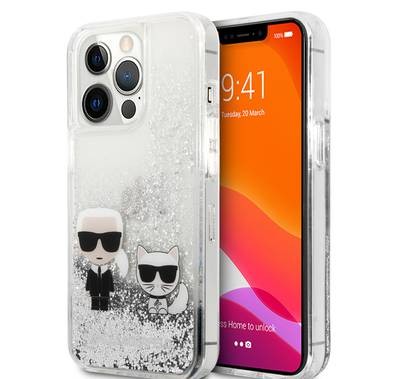 CG MOBILE Karl Lagerfeld Liquid Glitter Case Karl & Choupette Compatible for iPhone 13 Pro (6.1") Easy Access to All Ports, Anti-Scratch, Shock Absorption & Drop Protection