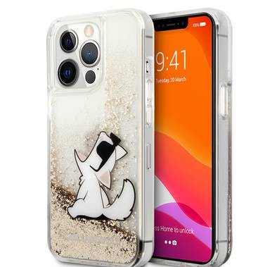 CG MOBILE Karl Lagerfeld Liquid Glitter Case Choupette Fun for iPhone 13 Pro (6.1") Drop Protection & Shock Absorption Suitable with Wireless Chargers Officially Licensed Gold