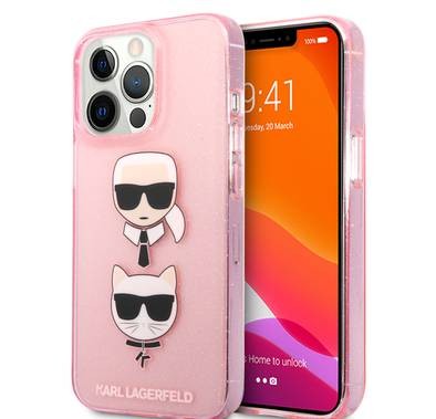 CG MOBILE Karl Lagerfeld TPU Full Glitter Case with Embossed Karl & Choupette Head Compatible for iPhone 13 Pro  (6.1") Scratch Resistant, Easy Access to All Ports, Drop