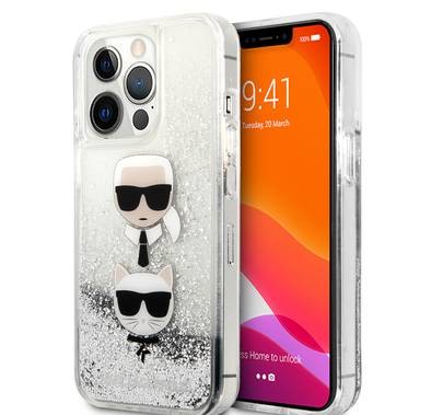 CG MOBILE Karl Lagerfeld Liquid Glitter Case Karl And Choupette Head Compatible for iPhone 13 Pro Max (6.7") Easy Access to All Ports, Scratch Resistant, Drop Protection Back Cover