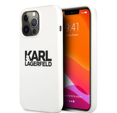 CG MOBILE Karl Lagerfeld Liquid Silicone Case Stack Logo Compatible for iPhone 13 Pro (6.1") Easy Access to All Ports, Scratch Resistant, Drop Protection Back Cover