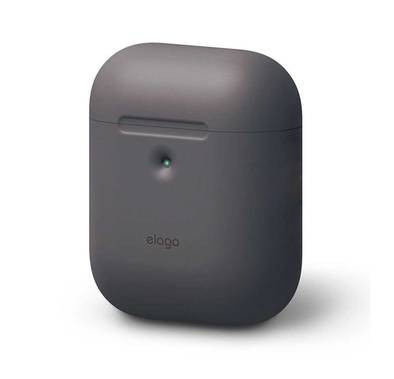 متوافق مع Elago مع حافظة سيليكون Airpods من الجيل الثاني، جدار رقيق أملس وشفاف، ضوء LED مرئي، طلاء مضاد للانزلاق في الغطاء، مرن، مقاوم للصدمات والخدش - رمادي داكن