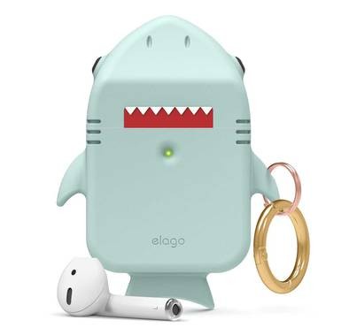 حافظة Elago Shark متوافقة مع Apple Airpods، محمية بأناقة، سيليكون ممتاز متين، طلاء خاص مضاد للانزلاق في الغطاء، خفيف الوزن، يمكنك إحضارها إلى أي مكان معك - نعناع صغير