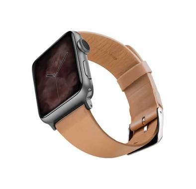 Viva Madrid Montre Allure Genuine Leather Strap Compatible for Apple Watch 42/44MM, Fit & Comfortable Smartwatch Replacement Wrist Band -  Light Brown/Silver