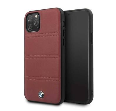 BMW Hard Case Leather Horizontal Lines Compatible w/ iPhone 11 Pro, Complete Protection, Easy Access to All Ports, Raised Edge to Protect Camera - Burgundy