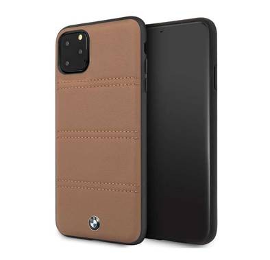 BMW Hard Case Leather Horizontal Lines Compatible w/ iPhone 11 Pro, Complete Protection, Easy Access to All Ports, Raised Edge to Protect Camera - Camel