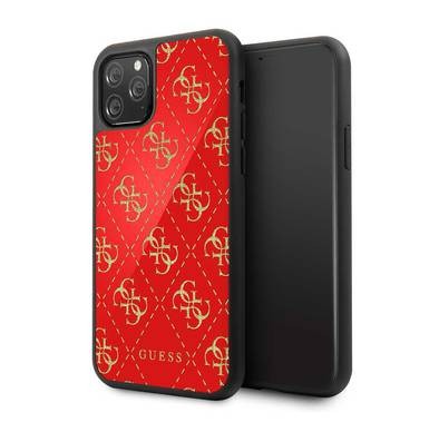 CG MOBILE Guess 4G Double Layer Glitter Phone Case Compatible w/ iPhone 11 Pro (5.8") Highlighted with Gold Glitter, Safe & Secured Mobile Case Officially Licensed - Red